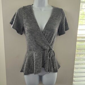 Caution To The Wind Monochrome Striped Wrap Blouse